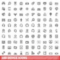 100 device icons set, outline style Royalty Free Stock Photo
