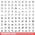 100 device icons set, outline style Royalty Free Stock Photo