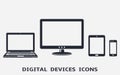 Device icons set: smart phone, tablet, laptop and computer monitor. Royalty Free Stock Photo