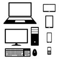 Device Icons smartphone, tablet, laptop, desktop computer, phone, keyboard and mouse