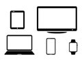 Device icons: smartphone, tablet, laptop, monitor and smart watch. Royalty Free Stock Photo