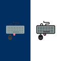 Device, Interface, Keyboard, Mouse, Obsolete Icons. Flat and Line Filled Icon Set Vector Blue Background