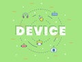 Device iot internet of things concept with big text on center and icon spread around with modern flat style Royalty Free Stock Photo