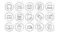 Device line icons. Laptop, SSD and Headphones. Linear icon set. Vector