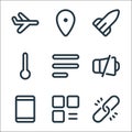 Device line icons. linear set. quality vector line set such as chain, list, phone, mute, option, temperature, rocket, location