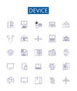Device line icons signs set. Design collection of Device, Gadget, Tool, Equipment, Implement, Gizmo, Contraption