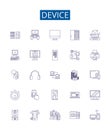Device line icons signs set. Design collection of Device, Gadget, Tool, Equipment, Implement, Gizmo, Contraption