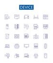 Device line icons signs set. Design collection of Device, Gadget, Tool, Equipment, Implement, Gizmo, Contraption