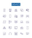 Device line icons signs set. Design collection of Device, Gadget, Tool, Equipment, Implement, Gizmo, Contraption