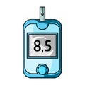 A device for measuring the level of blood sugar.Equipping the patient with diabetes.Diabetes single icon in cartoon