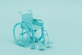 device for the movement of paralyzed people. a blue wheelchair on a blue background. copy paste. 3D render
