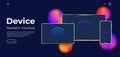 Device realistic mockup. Landing page for app presentation or web page. Glassmorphism circle dector. Minimalistic style web page.