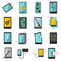 Device repair symbols icons set in flat style