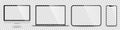 Device screen mockup. Smartphone, tablet, laptop and monoblock monitor, with blank screen for you design. PNG