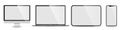 Device screen mockup. Smartphone, tablet, laptop and monoblock monitor, with blank screen for you design. PNG