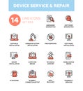 Device service repair - modern vector single line icons set