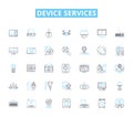 Device services linear icons set. Repairs, Maintenance, Upgrades, Optimization, Diagnostics, Troubleshooting