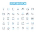 Device services linear icons set. Repairs, Maintenance, Upgrades, Optimization, Diagnostics, Troubleshooting