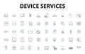 Device services linear icons set. Repairs, Maintenance, Upgrades, Optimization, Diagnostics, Troubleshooting