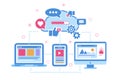 Device synchronization. Cloud storage data concept