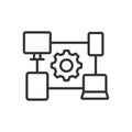 Device synchronization, icon in line design. Synchronization, devices, connection, data, sync, transfer, technology on