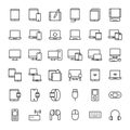 Device, tablet, notebook and computer 36 outline icons Royalty Free Stock Photo
