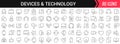 Device and technology linear icons in black. Big UI icons collection in a flat design. Thin outline signs pack. Big set of icons Royalty Free Stock Photo