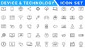 Device and Technology thin line icons set. Web icons. Devices, Computer, Smartphone, Tablet, Mail, Search, Tablet, Cloud, Media