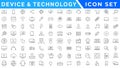 Device and Technology thin line icons set. Web icons. Devices, Computer, Smartphone, Tablet, Mail, Search, Tablet, Cloud, Media