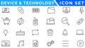 Device and Technology thin line icons set. Web icons. Devices, Computer, Smartphone, Tablet, Mail, Search, Tablet, Cloud, Media