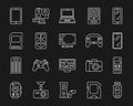 Device simple white line icons vector set