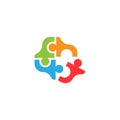 Puzzle teamwork logo design vector