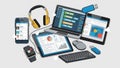 Devices are arranged on a light gray background, emphasizing technolo Royalty Free Stock Photo