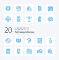 20 Devices Blue Color icon Pack like computer mouse bluetooth speaker music Royalty Free Stock Photo