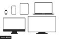 Devices collection smartwatch, smartphone, tablet, laptop, desktop computer, and tv. Digital device icons set, flat style Royalty Free Stock Photo