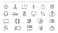 Devices concept line style vector icons set