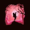 Flat design illustration of climber silhouette with night background Royalty Free Stock Photo