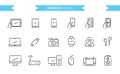 Devices, gadgets icons set isolated. Line art. Editable. Signs and symbols. Modern simple style. Phone, tablet, monitor, laptop, Royalty Free Stock Photo