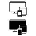 Devices icon vector set. Electronics illustration sign collection. Computers and mobile phones symbol. Royalty Free Stock Photo