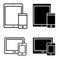 Devices icon vector set. Electronics illustration sign collection. Computers and mobile phones symbol. Royalty Free Stock Photo