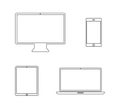 Devices linear icon isolated on white background. Phone social network concept. Flat design, vector. Laptop, tablet computer Royalty Free Stock Photo