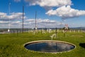 Devices for measuring wind speed, rainfall at weather station at summer day