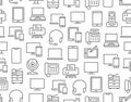 Devices seamless pattern with flat line icons. Electronics background - pc, laptop, computer, smartphone, device monitor Royalty Free Stock Photo