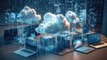 Devices seamlessly connected to a cloud, with data flowing between them, demonstrating the flexibility and scalability of cloud Royalty Free Stock Photo