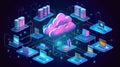Devices seamlessly connected to a cloud, with data flowing between them, demonstrating the flexibility and scalability of cloud Royalty Free Stock Photo