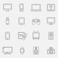 Devices and technology icons set, thin line style Royalty Free Stock Photo