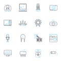 Devices technology linear icons set. Smartph, Laptop, Tablet, Smartwatch, Fitbit, Dr, Camera line vector and concept