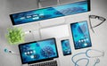 devices top view with covid-19 website Royalty Free Stock Photo