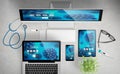 devices top view with covid-19 website Royalty Free Stock Photo
