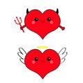 Devil Angel Evil amour. Red heart face head icon set. Trident horn wing nimbus. Cute cartoon kawaii character. Happy Valentines da Royalty Free Stock Photo